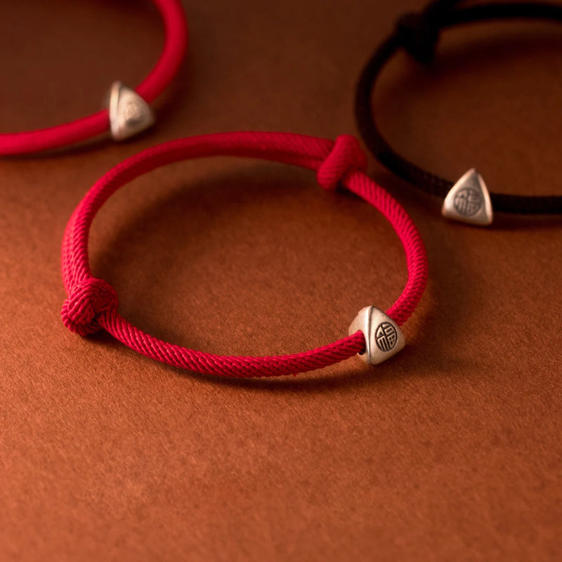 925 Silver Triangle Red Rope Bracelet Student Jewelry