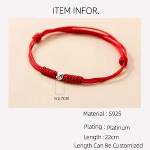 Red Thread 925 Silver Bracelet Women Chinese FU