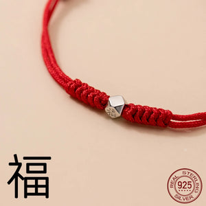 Red Thread 925 Silver Bracelet Women Chinese FU