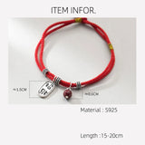 925 Sterling Silver Red Thread Bracelet Retro Lucky Rope Bracelet Women