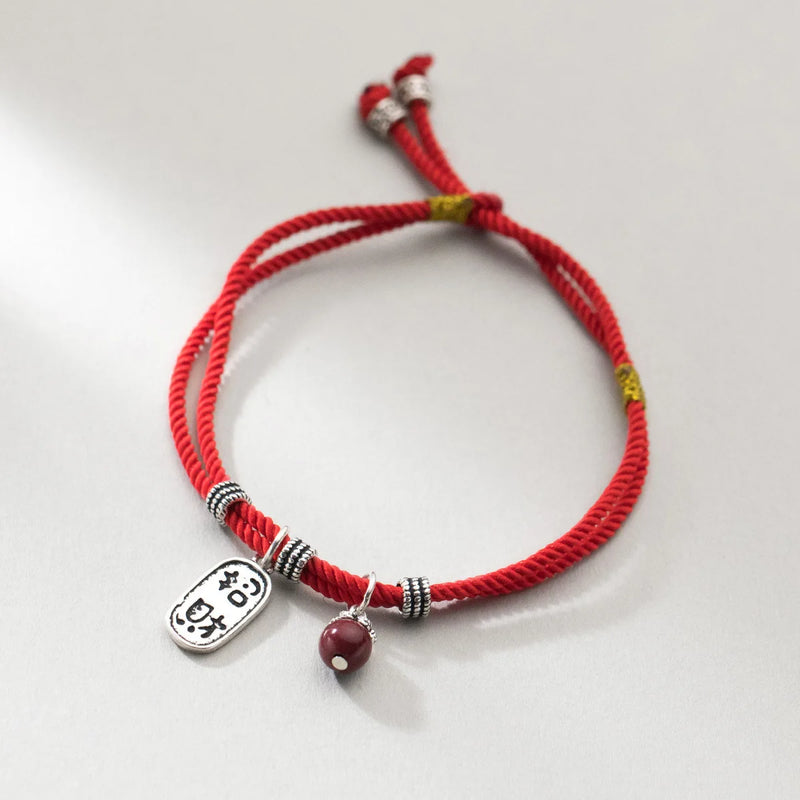 925 Sterling Silver Red Thread Bracelet Retro Lucky Rope Bracelet Women