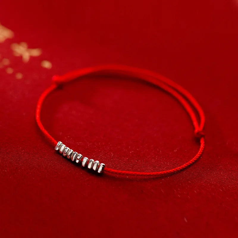 Red Thread Triangle Bead 925 Silver Bracelet For Women