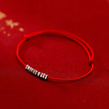 Red Thread Triangle Bead 925 Silver Bracelet For Women