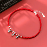 925 Sterling Silver Red Rope Bracelets Bell Thread Line String Jewelry