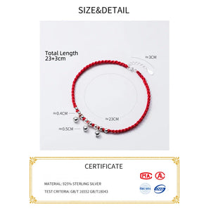 925 Sterling Silver Red Rope Bracelets Bell Thread Line String Jewelry