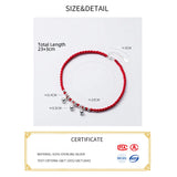 925 Sterling Silver Red Rope Bracelets Bell Thread Line String Jewelry