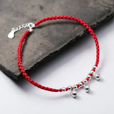 925 Sterling Silver Red Rope Bracelets Bell Thread Line String Jewelry