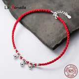 925 Sterling Silver Red Rope Bracelets Bell Thread Line String Jewelry
