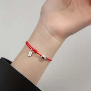 925 Silver Beans Red Rope Bracelet for Women