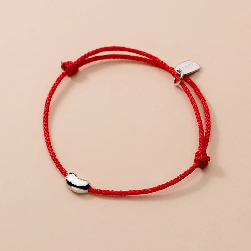 925 Silver Beans Red Rope Bracelet for Women