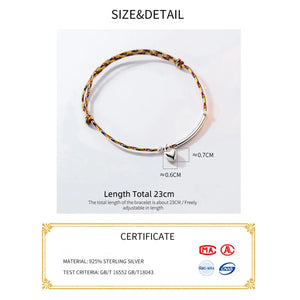925 Silver Colorful Rope Bracelets Heart Thread Line String Jewelry