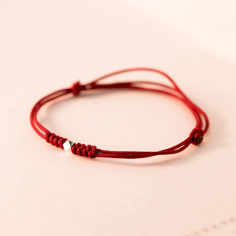 Red Thread 925 Silver Bracelet Women Geometry Bead Hand