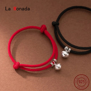 925 Silver Retro Bell Red Rope Bracelet