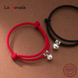 925 Silver Retro Bell Red Rope Bracelet