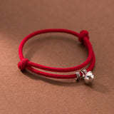 925 Silver Retro Bell Red Rope Bracelet