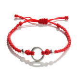 925 Sterling Silver Circle Bracelet Women Red Thread Hand Rope Bracelet