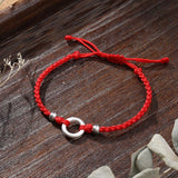 925 Sterling Silver Circle Bracelet Women Red Thread Hand Rope Bracelet