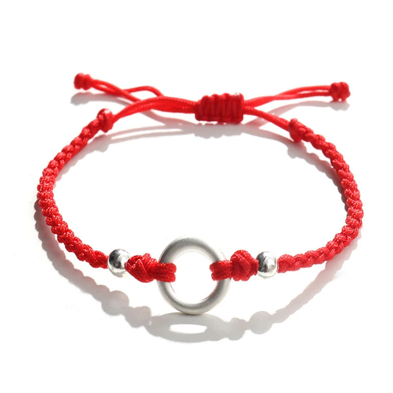 925 Sterling Silver Circle Bracelet Women Red Thread Hand Rope Bracelet