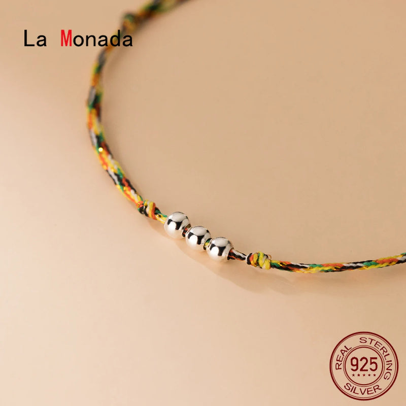 925 Silver Bracelet Colorful Thread Women Rope Bracelet