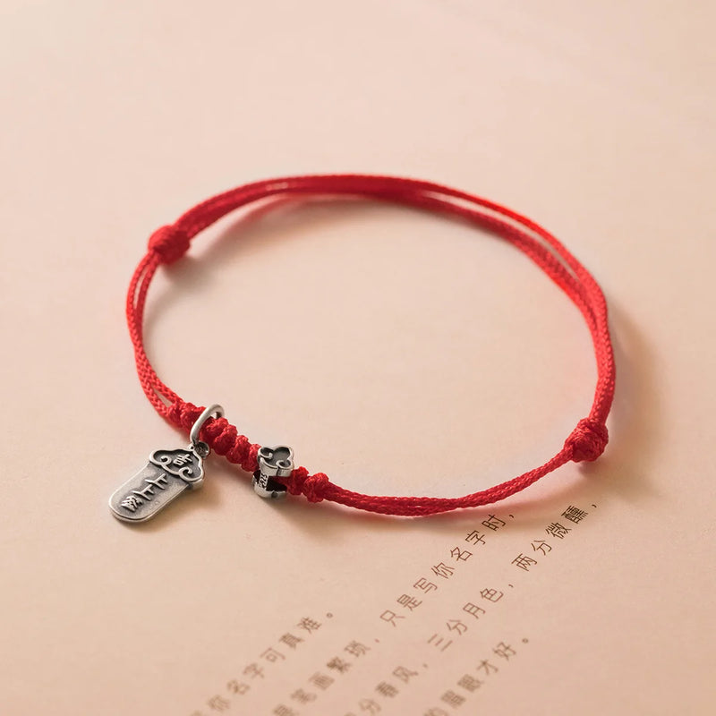 Red Thread Silver Bracelet Women 925 Lucky Retro