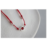 925 Sterling Silver Red Thread Bracelet with Flower Bell