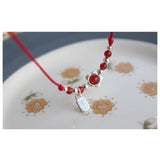 925 Sterling Silver Red Thread Bracelet with Flower Bell