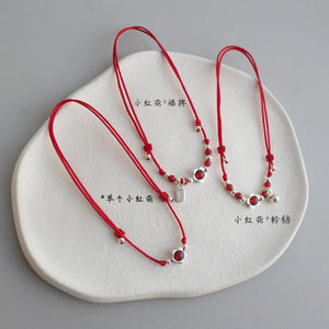 925 Sterling Silver Red Thread Bracelet with Flower Bell