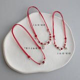 925 Sterling Silver Red Thread Bracelet with Flower Bell
