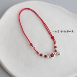 925 Sterling Silver Red Thread Bracelet with Flower Bell