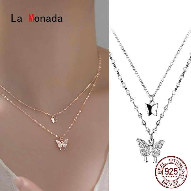 925 Silver Butterfly Pendant Necklace For Women Elegant Jewelry