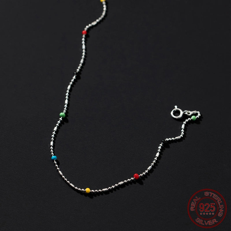 925 Silver Chains Colorful Bead Jewelry Women Necklace