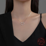 925 Silver Snake Chains Hollow Heart Necklace - 40+5cm Women's Necklace
