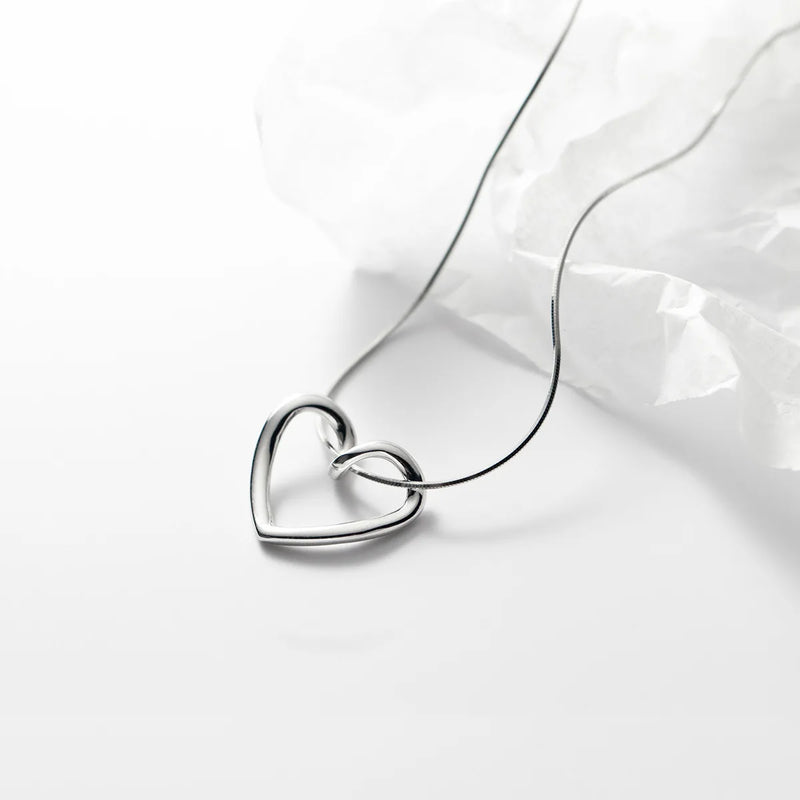 925 Silver Snake Chains Hollow Heart Necklace - 40+5cm Women's Necklace