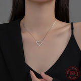 925 Silver Snake Chains Hollow Heart Necklace - 40+5cm Women's Necklace