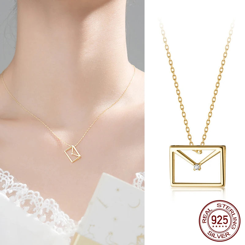 Silver Necklace For Women Envelope Neck Pendants 925 Silver Chains