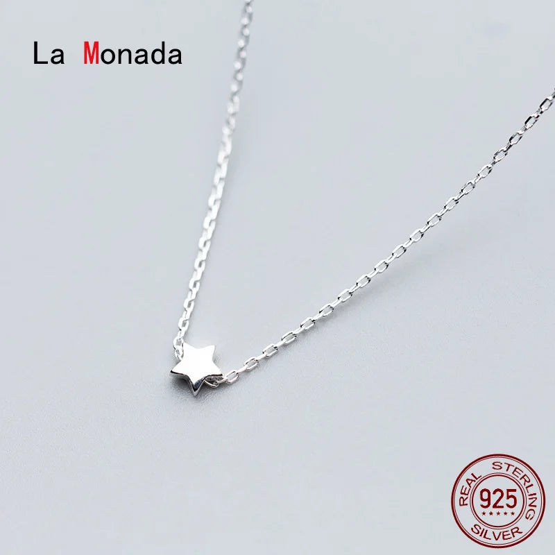 925 Silver Star Pendant Necklace for Women, Fine Silver 925 Jewelry Choker Chain