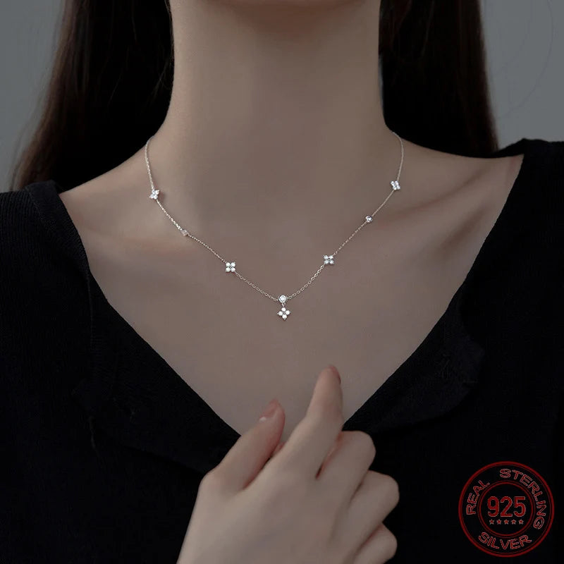 Fine Silver 925 Necklace Flower Star Pendants 925 Silver Chain Woman