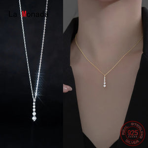 Silver Zircon Pendant Necklace 925 Silver Chain Thin Choker