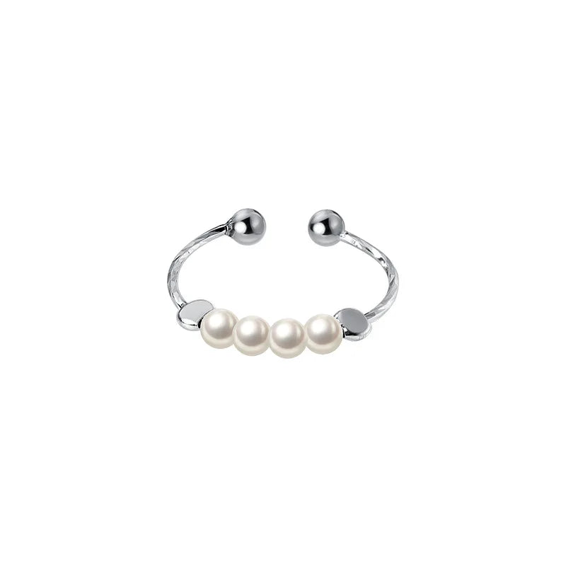 925 Silver Minimalist Synthetic Pearl Women's Ring