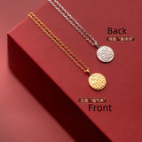 925 Silver Chain Necklace For Women Round Chinese Lucky Happy
