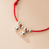 925 Silver Double Bell Red Rope Bracelets Lucky Adjustable