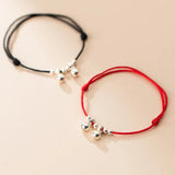 925 Silver Double Bell Red Rope Bracelets Lucky Adjustable