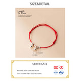 925 Silver Double Bell Red Rope Bracelets Lucky Adjustable