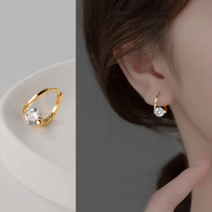 925 Silver Small Hoop Earrings Zircon Geometry