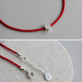 925 Silver Plum Flower Couple Bracelet Red Line Thread String Rope Jewelry