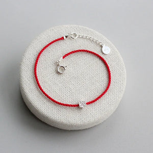 925 Silver Plum Flower Couple Bracelet Red Line Thread String Rope Jewelry