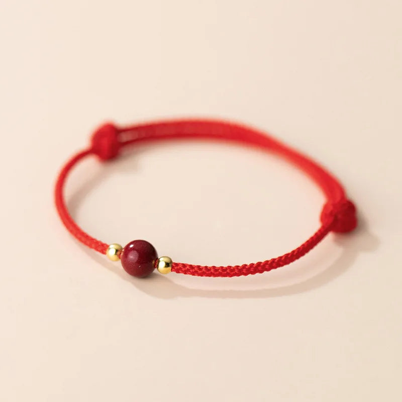 925 Silver Cinnabar Red Rope Bracelet, Lucky Stone