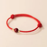 925 Silver Cinnabar Red Rope Bracelet, Lucky Stone