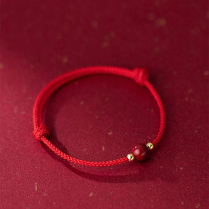 925 Silver Cinnabar Red Rope Bracelet, Lucky Stone