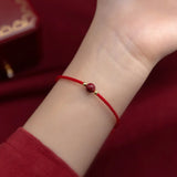 925 Silver Cinnabar Red Rope Bracelet, Lucky Stone